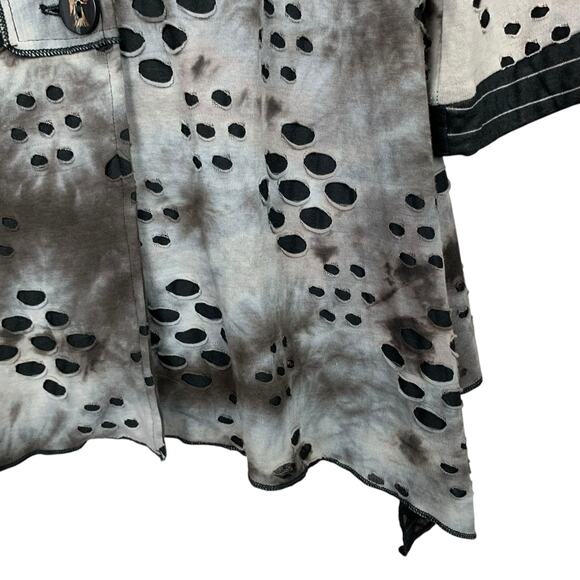 Feratelli Jacket Grey Black Button Front Top 3/4 Sleeve Women's S Artsy Boho - Picture 6 of 11